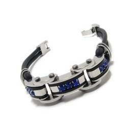 Heren Blauw Zwart Zilver Puur Titanium Rubberen Armband