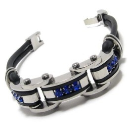 Heren Blauw Zwart Zilver Puur Titanium Rubberen Armband