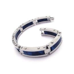 Heren Armband Van Blauw Zilverkleurig Puur Titaniumrubber