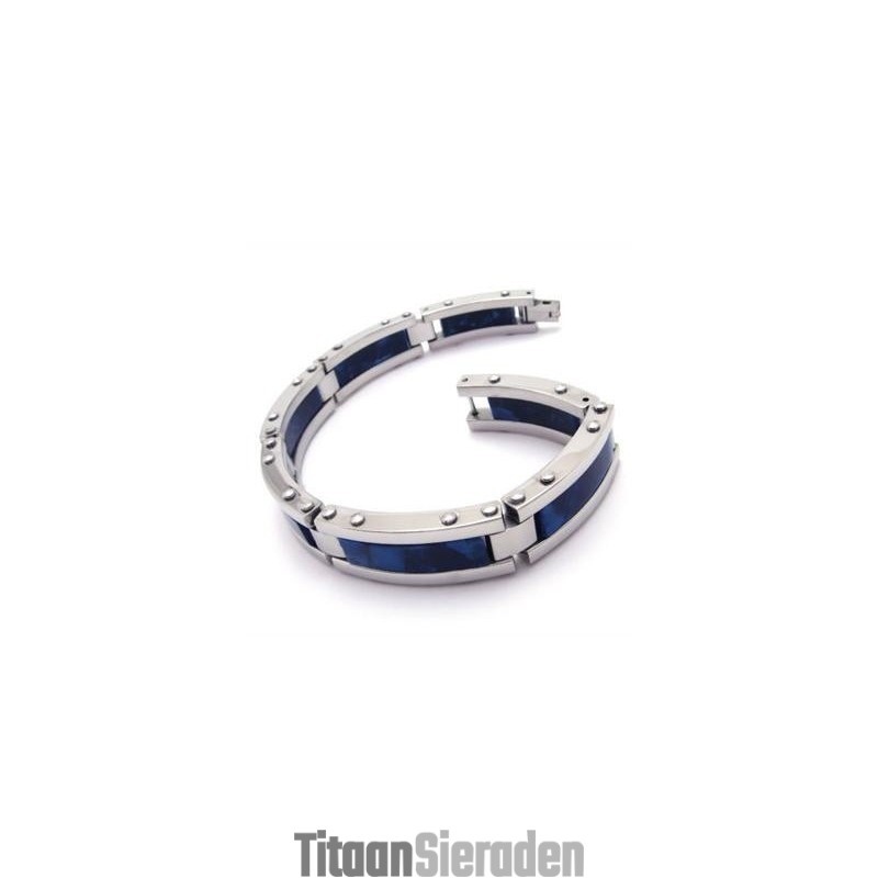 Heren Armband Van Blauw Zilverkleurig Puur Titaniumrubber