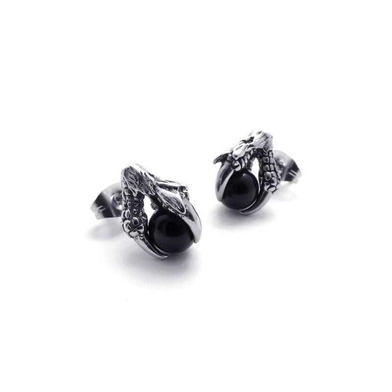 Klauw Zwarte Edelsteen Titanium Oorbellen