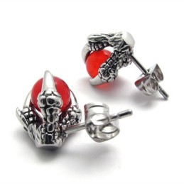 Klauw Rode Edelsteen Titanium Oorbellen