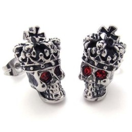 Rode Diamanten Kroon Schedel Titanium Oorbellen