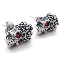Rode Diamanten Kroon Schedel Titanium Oorbellen