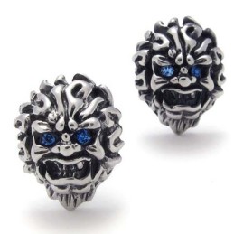 Leeuw Met Blauwe Diamant Titanium Oorbellen