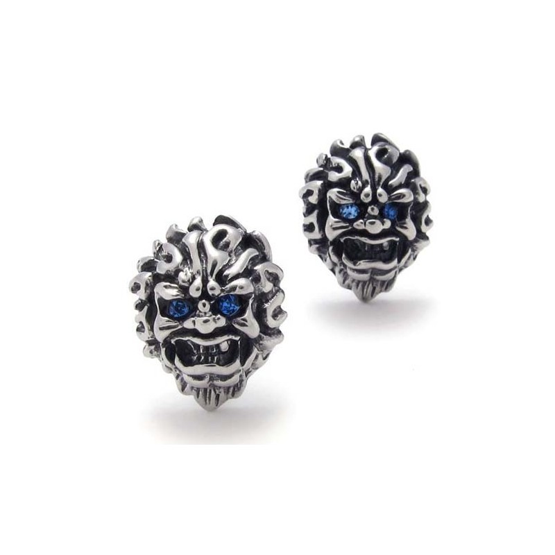 Leeuw Met Blauwe Diamant Titanium Oorbellen