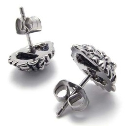 Rode Diamanten Leeuw Titanium Oorbellen