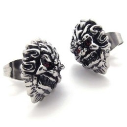 Rode Diamanten Leeuw Titanium Oorbellen