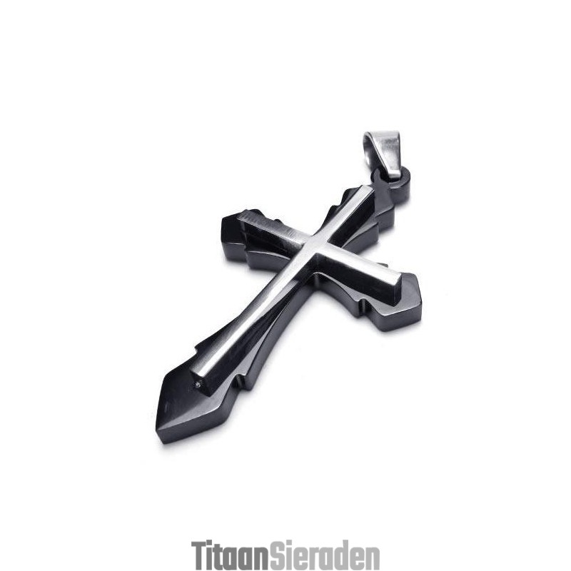 Heren Zwarte Hanger Met Kruis Van Puur Titanium (Nieuw) Heren Zwarte Hanger Met Kruis Van Puur Titanium (Nieuw)