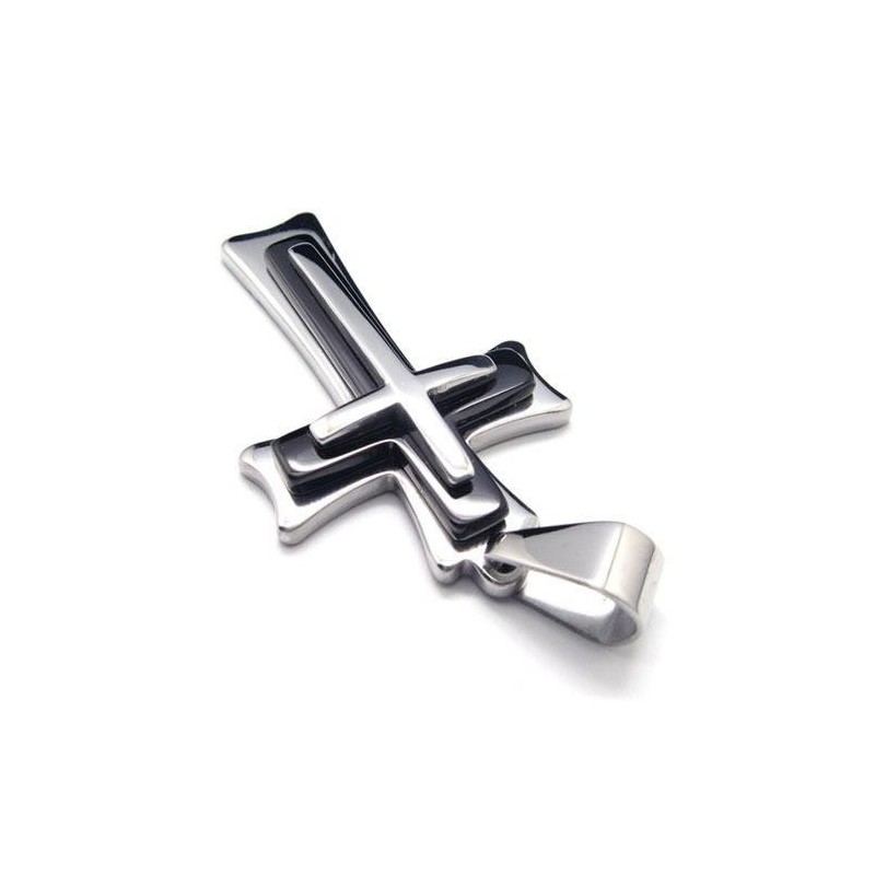 Heren Zwart Zilver Puur Titanium Kruis Hanger Ketting