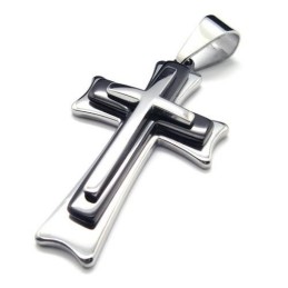 Heren Zwart Zilver Puur Titanium Kruis Hanger Ketting