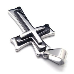 Heren Zwart Zilver Puur Titanium Kruis Hanger Ketting
