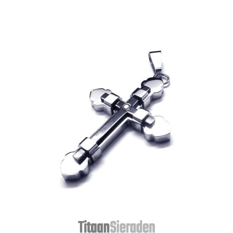 Heren Zwart Zilver Puur Titanium Kruis Ketting Hanger Heren Zwart Zilver Puur Titanium Kruis Ketting Hanger
