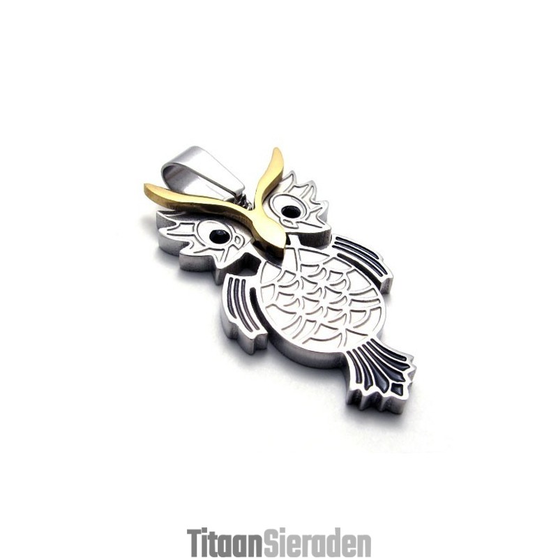 Titanium Zilveren En Gouden Uil Hanger Titanium Zilveren En Gouden Uil Hanger