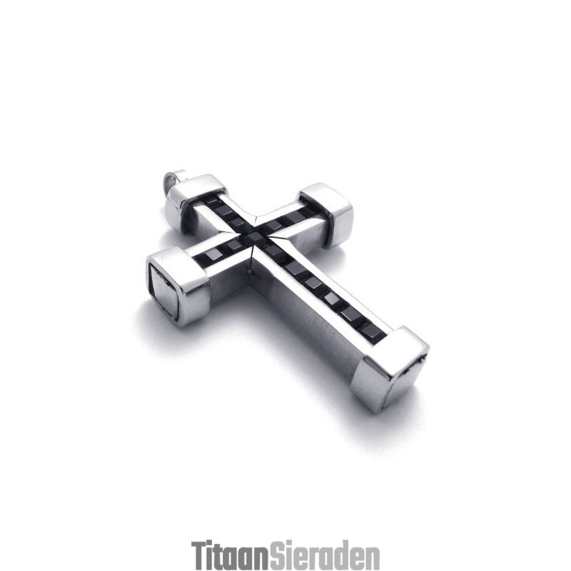 Titanium Kruishanger Met Zwarte Zirkonen