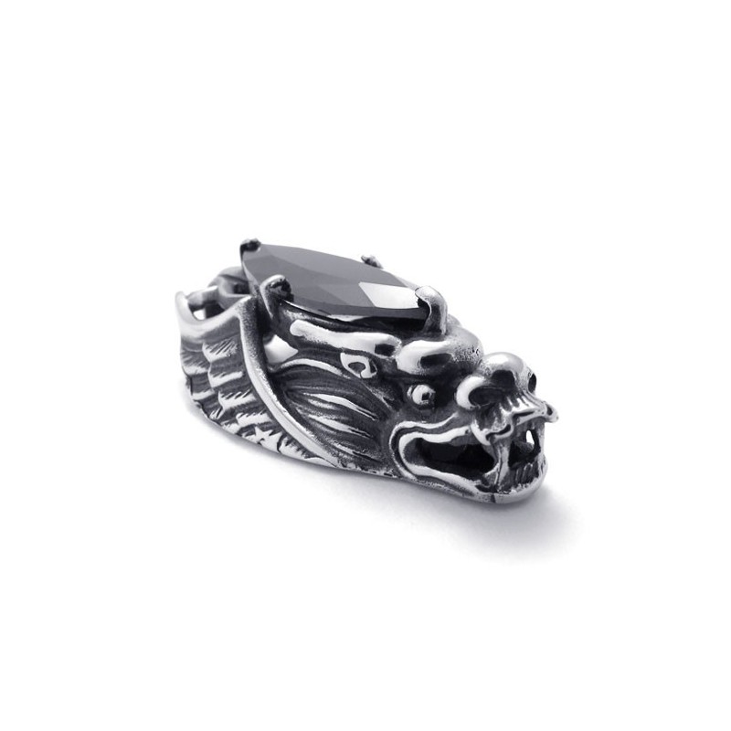 Titanium Drakenkop Hanger Met Zwarte Zirkoon Titanium Drakenkop Hanger Met Zwarte Zirkoon