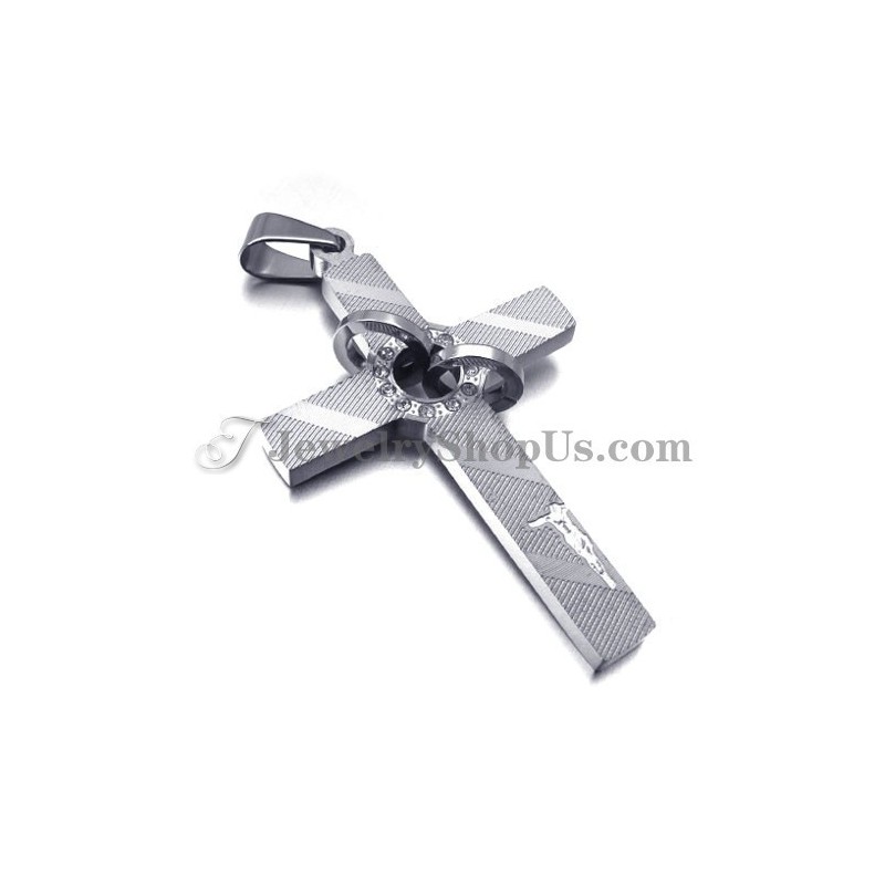 Kruis Titanium Hanger Met Cirkels En Strass Steentjes Kruis Titanium Hanger Met Cirkels En Strass Steentjes