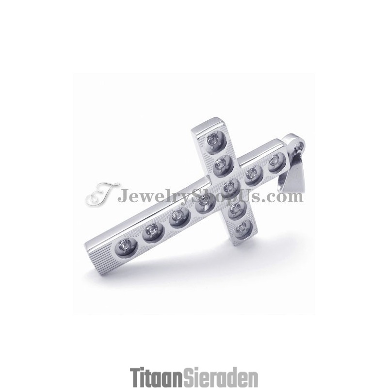 Elegante Kruishanger Van Titanium Met Strass Steentjes Elegante Kruishanger Van Titanium Met Strass Steentjes
