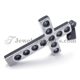 Elegante Zwarte Kruistitanium Hanger Met Strass Steentjes