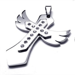 Heren Zilveren Kruisketting Met Vleugelhanger Van Puur Titanium