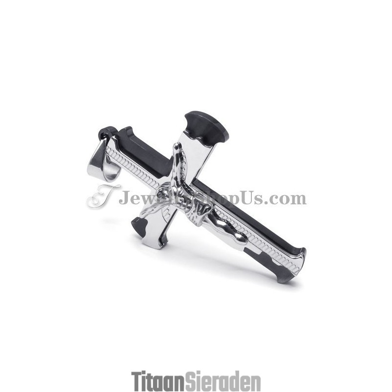 Klassieke Zwarte Titanium Kruis Van Jezus Hanger Klassieke Zwarte Titanium Kruis Van Jezus Hanger