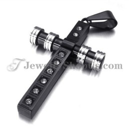 Prachtige Zwarte Titanium Kruishanger Met Strass Steentjes