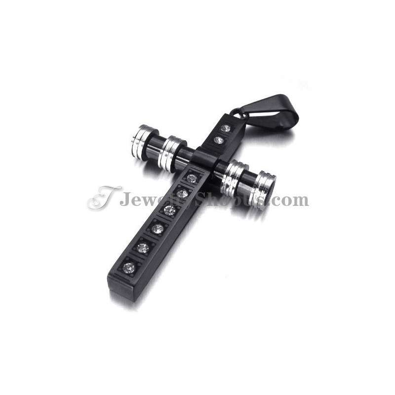 Prachtige Zwarte Titanium Kruishanger Met Strass Steentjes Prachtige Zwarte Titanium Kruishanger Met Strass Steentjes