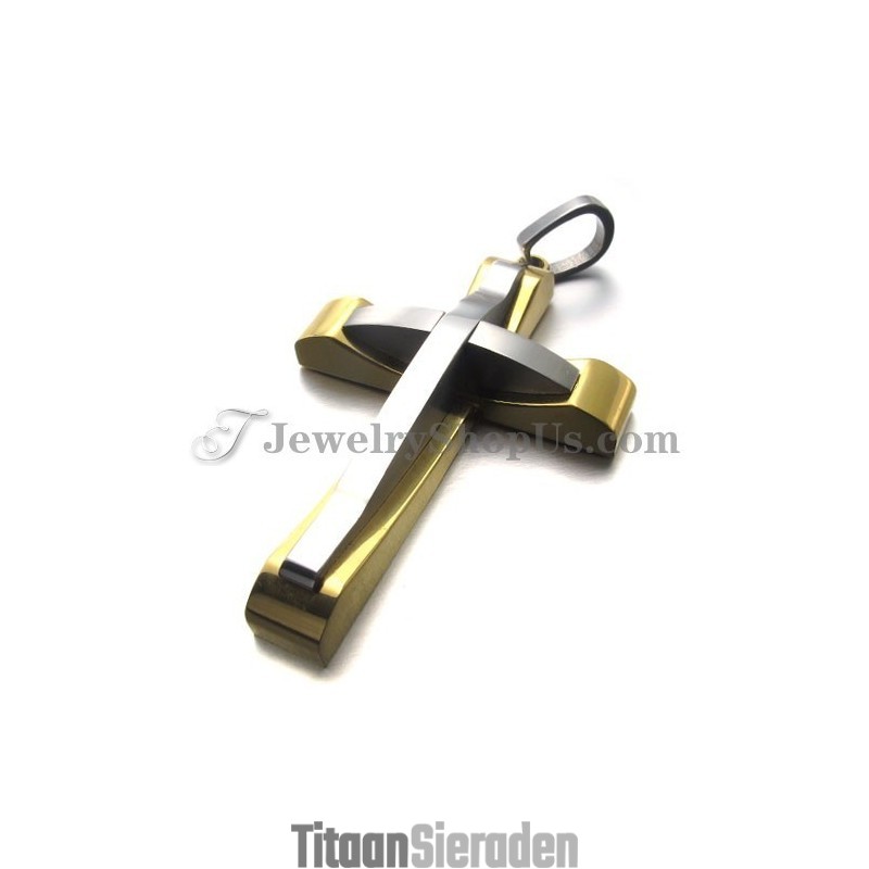 Elegante Titanium Gouden Kruishanger Elegante Titanium Gouden Kruishanger