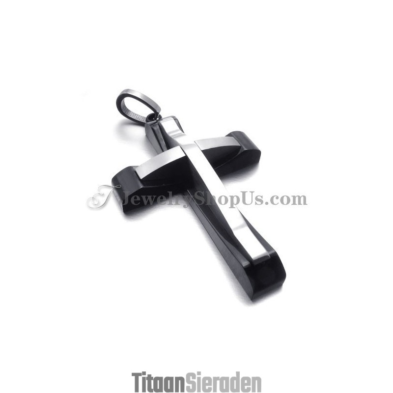 Elegante Titanium Zwarte Kruishanger Elegante Titanium Zwarte Kruishanger