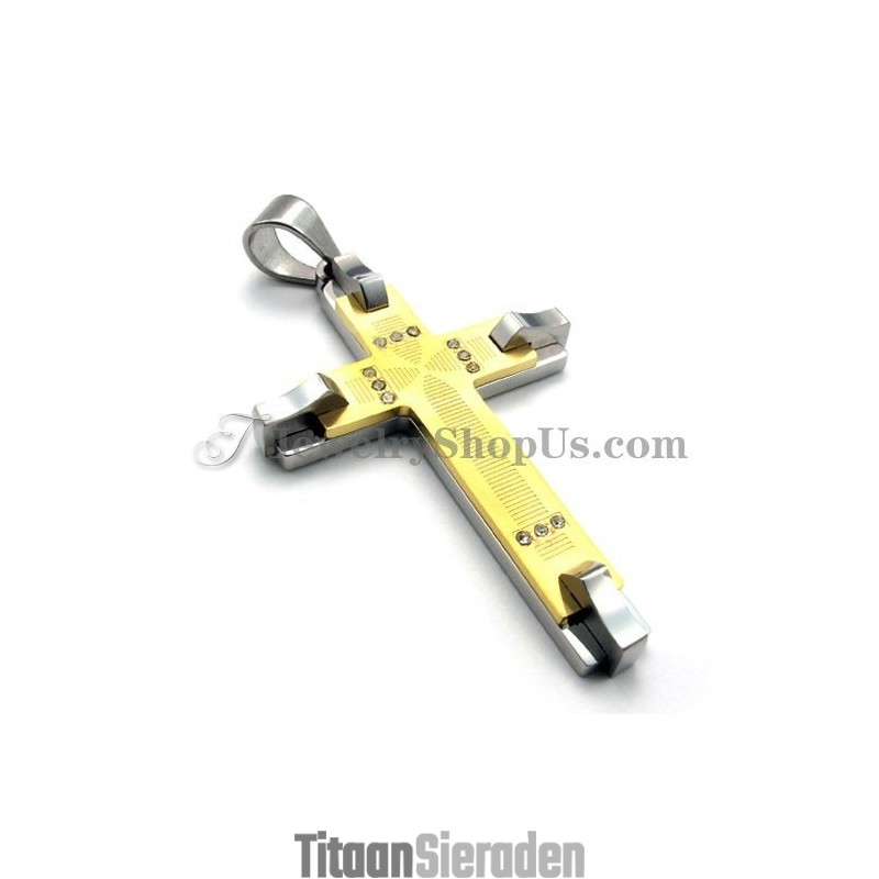 Prachtige Gouden Titanium Kruis-Strass Hanger Prachtige Gouden Titanium Kruis-Strass Hanger