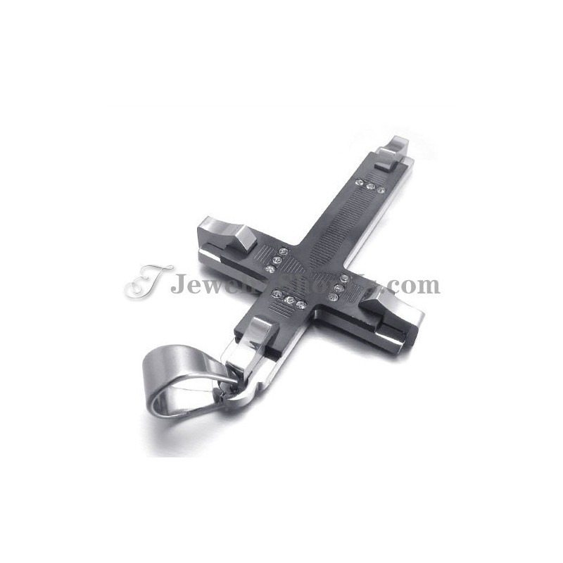 Prachtige Zwarte Titanium Kruishanger Met Strass Steentjes Prachtige Zwarte Titanium Kruishanger Met Strass Steentjes