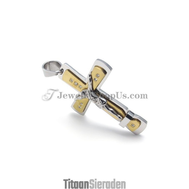 Prachtige Gouden Titanium Jezus Kruis Hanger Prachtige Gouden Titanium Jezus Kruis Hanger
