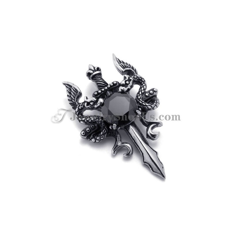 Mode Titanium Zwaardhanger Met Zwarte Zirkoon