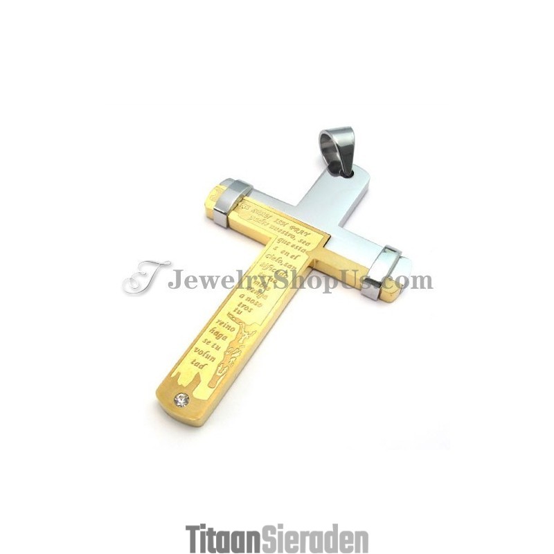 Elegante Gouden Titanium Kruishanger Met Strass Elegante Gouden Titanium Kruishanger Met Strass