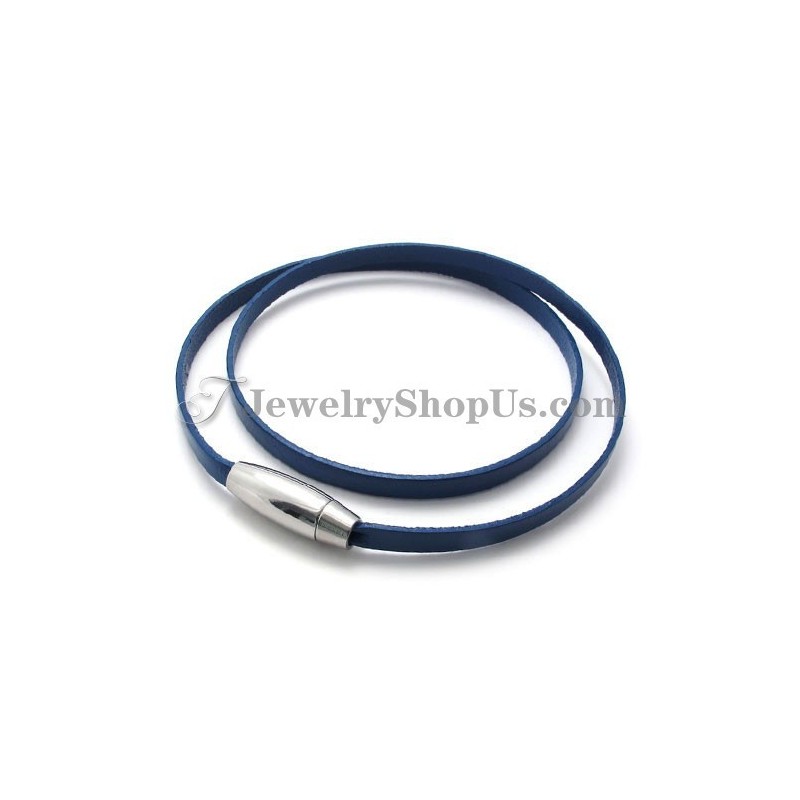 Mode Blauwe Leren Armband Met Titanium