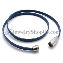 Mode Blauwe Leren Armband Met Titanium