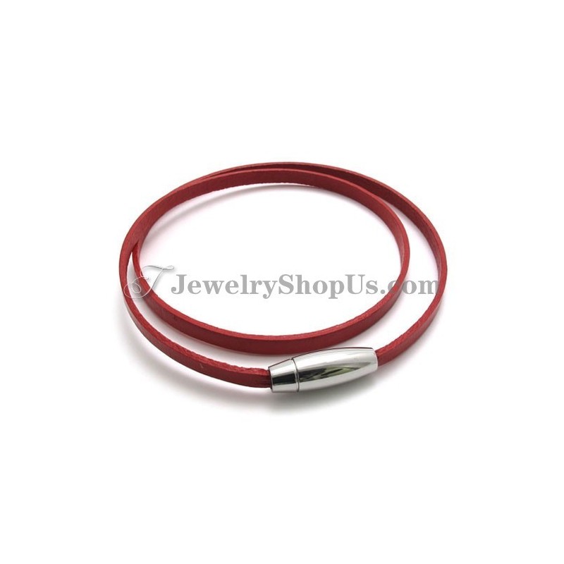 Mode Rode Leren Armband Met Titanium