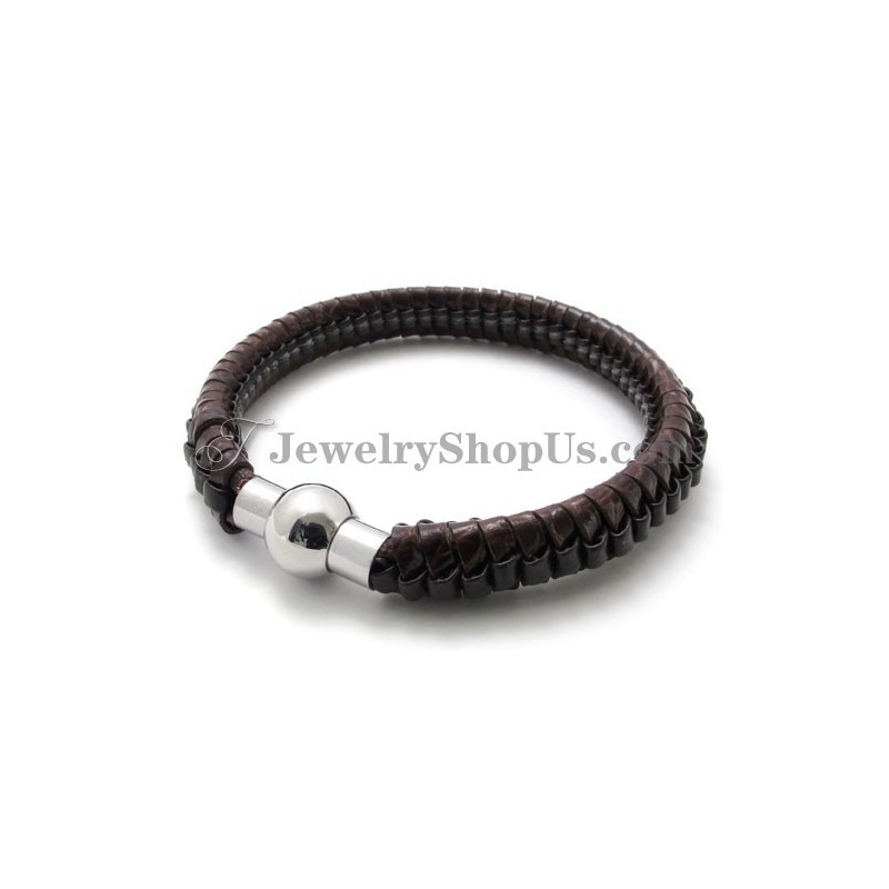 Elegante Bruine Titanium En Leren Armband