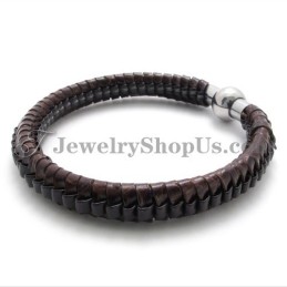 Elegante Bruine Titanium En Leren Armband