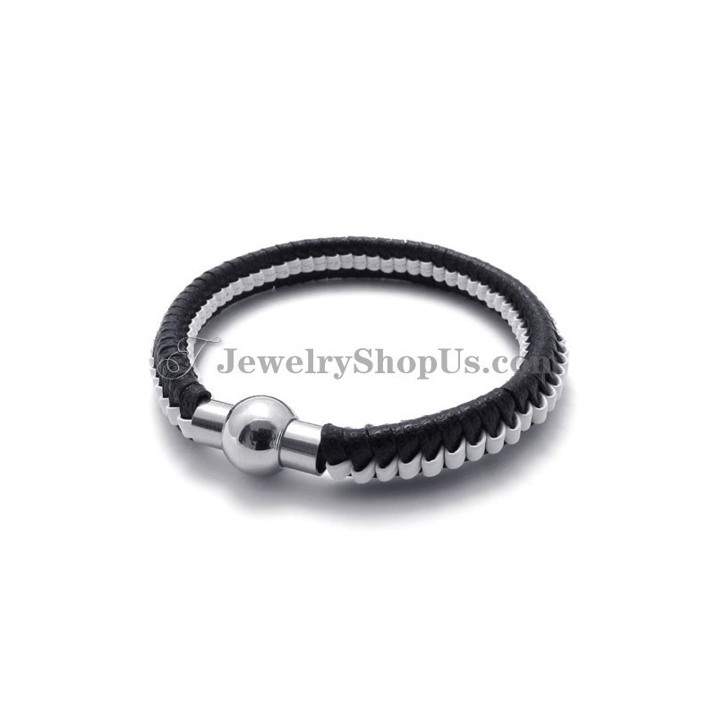 Elegante Zwart-Witte Titanium Leren Armband Elegante Zwart-Witte Titanium Leren Armband