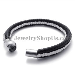 Elegante Zwart-Witte Titanium Leren Armband