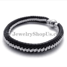 Elegante Zwart-Witte Titanium Leren Armband