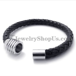 Elegante Zwarte Titanium En Leren Armband