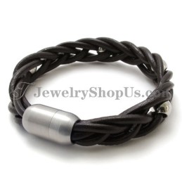 Mode Leren En Titanium Armband
