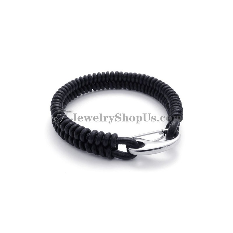 Elegante Leren Titanium Armband