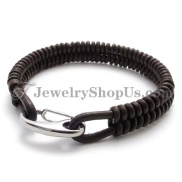 Prachtige Bruine Titanium En Leren Armband