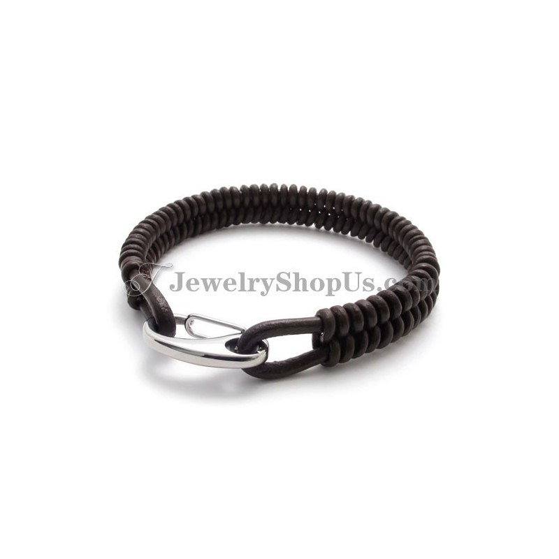 Prachtige Bruine Titanium En Leren Armband Prachtige Bruine Titanium En Leren Armband