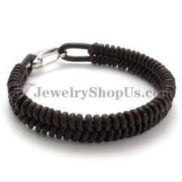 Prachtige Bruine Titanium En Leren Armband