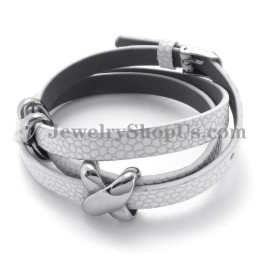 Mode Wit Leer Met Titanium Armband