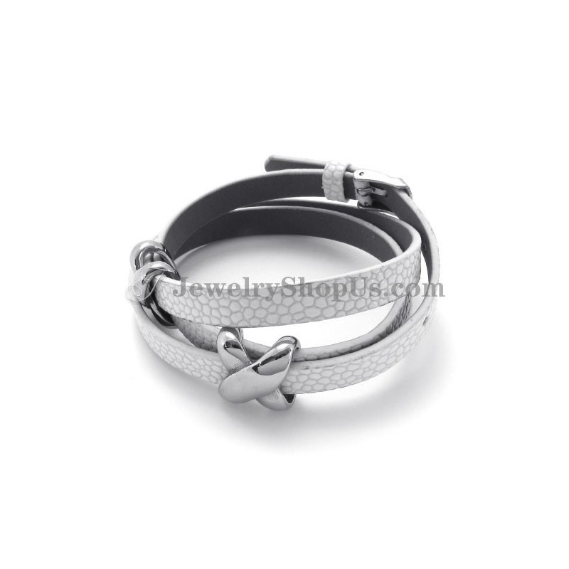 Mode Wit Leer Met Titanium Armband Mode Wit Leer Met Titanium Armband